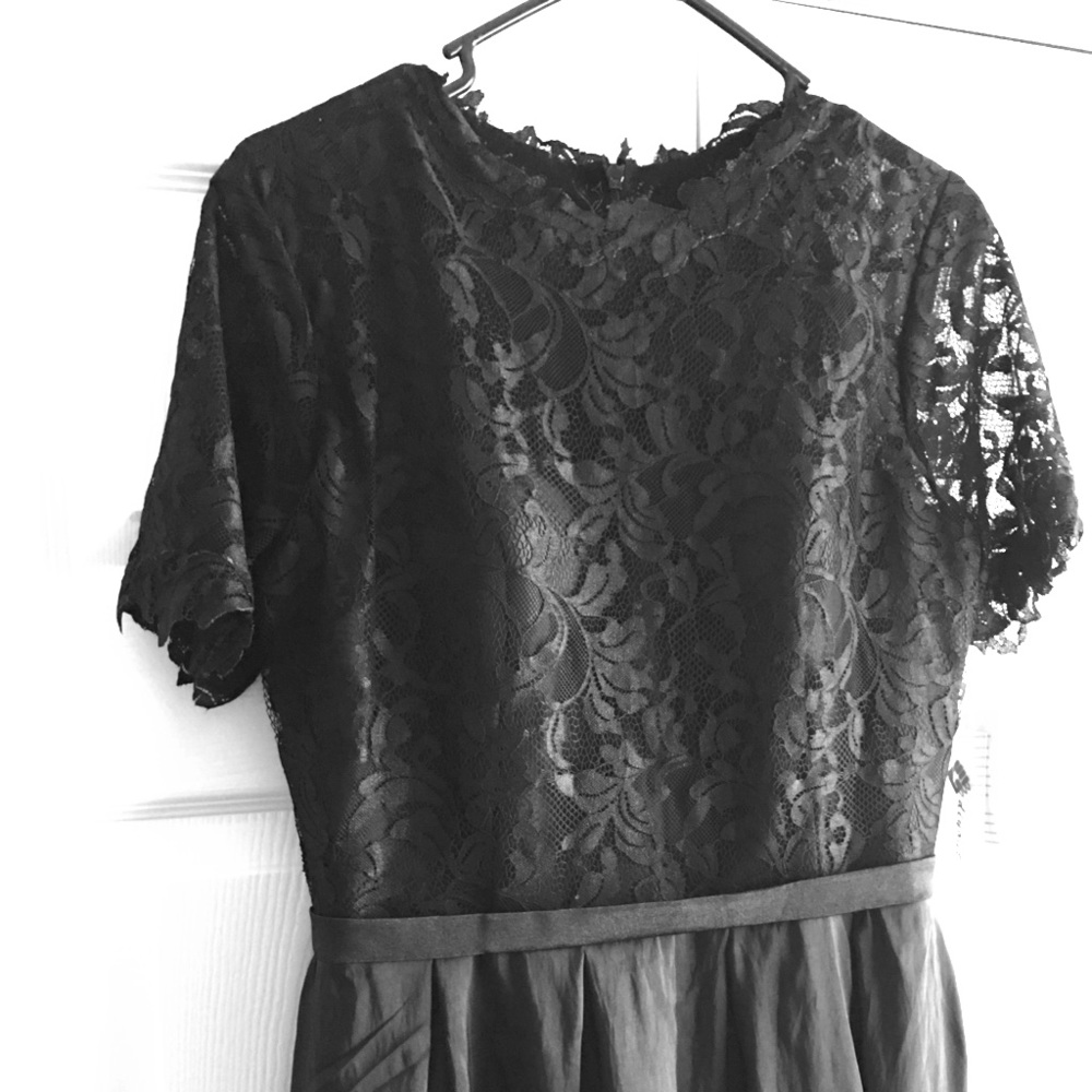 Black gown with train and lace top